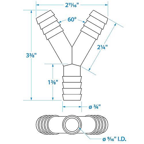 Seachoice 3-Way "Y" Fitting For Hose 3/4"